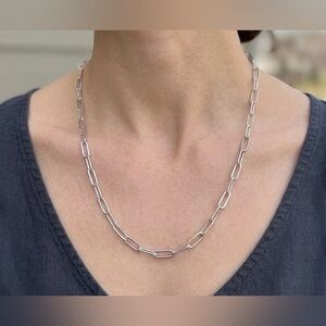 NEW 2-way Silver Tone Paper Clip Chain Necklace StainlessSteel Tarnish Resistant